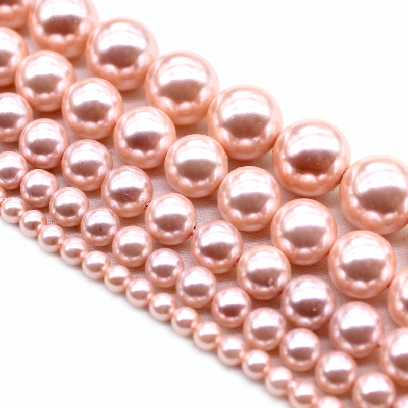 Natural Pink Shell Pearl Beads For Jewelry Making Choker Making Round Smooth bead Diy Bracelet Jewellery 4/6/8/10/12mm