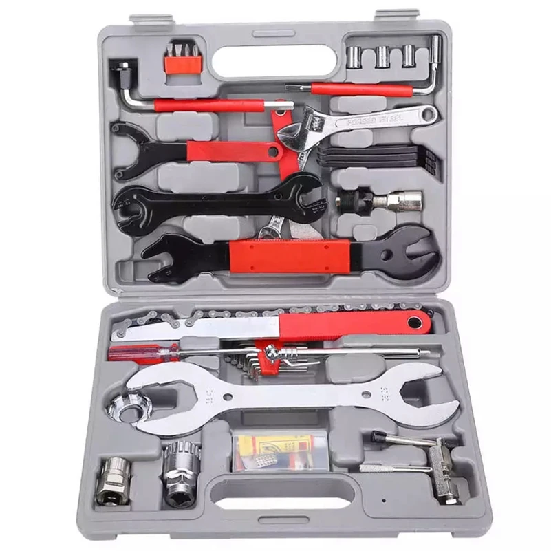 

Professional Bicycle Repair Tools Kit Box Set Mtb Tire Chain Repair Tools Spoke Wrench Kit Hex Screwdriver 44Pcs/Set Bike Tools