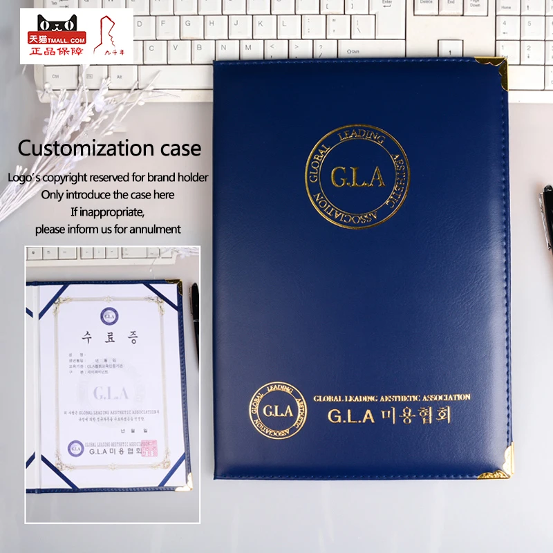 A4 Size Blank Certificate Holder Customized Blue Leather Smooth Padded Diploma Cover Of Graduation Degree Folder