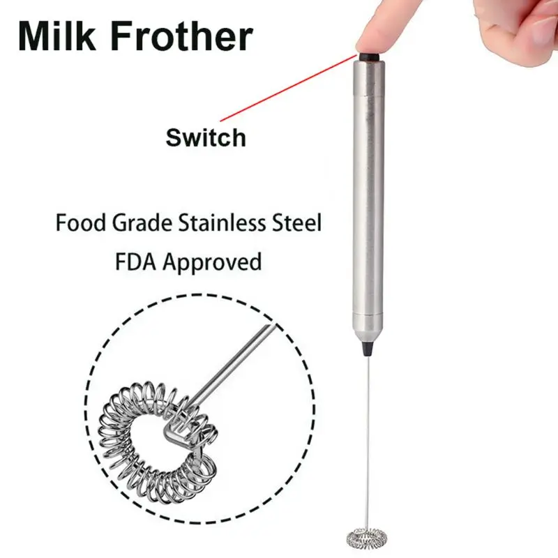 สแตนเลสสตีลนม Frother มือถือไฟฟ้าเครื่องปั่นผสมนม Foamer Maker
