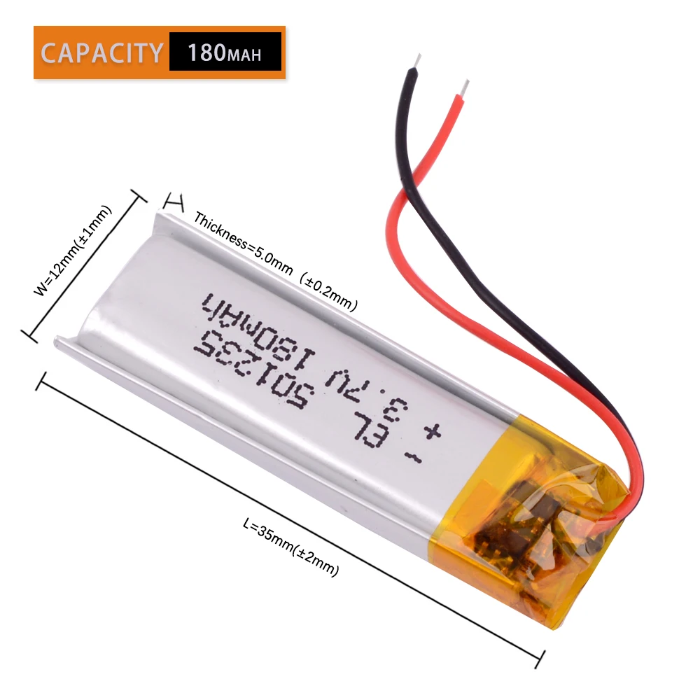 501235 3.7V 180mAh Rechargeable Li -Polymer Battery For  Electric Toothbrush Voice Recorder 1MORE Three Units Bluetooth Headset