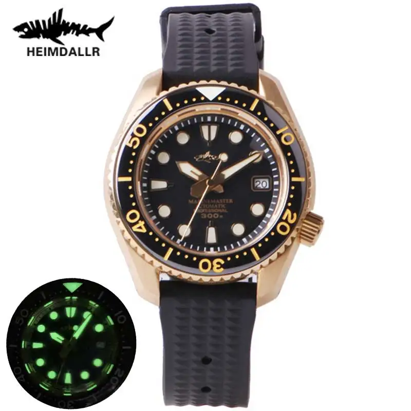 HEIMDALLR Bronze Mens Diver Watch 46mm Black Dial Sapphire 300M Water Resistance NH35 Automatic Movement Men Mechanical Watches