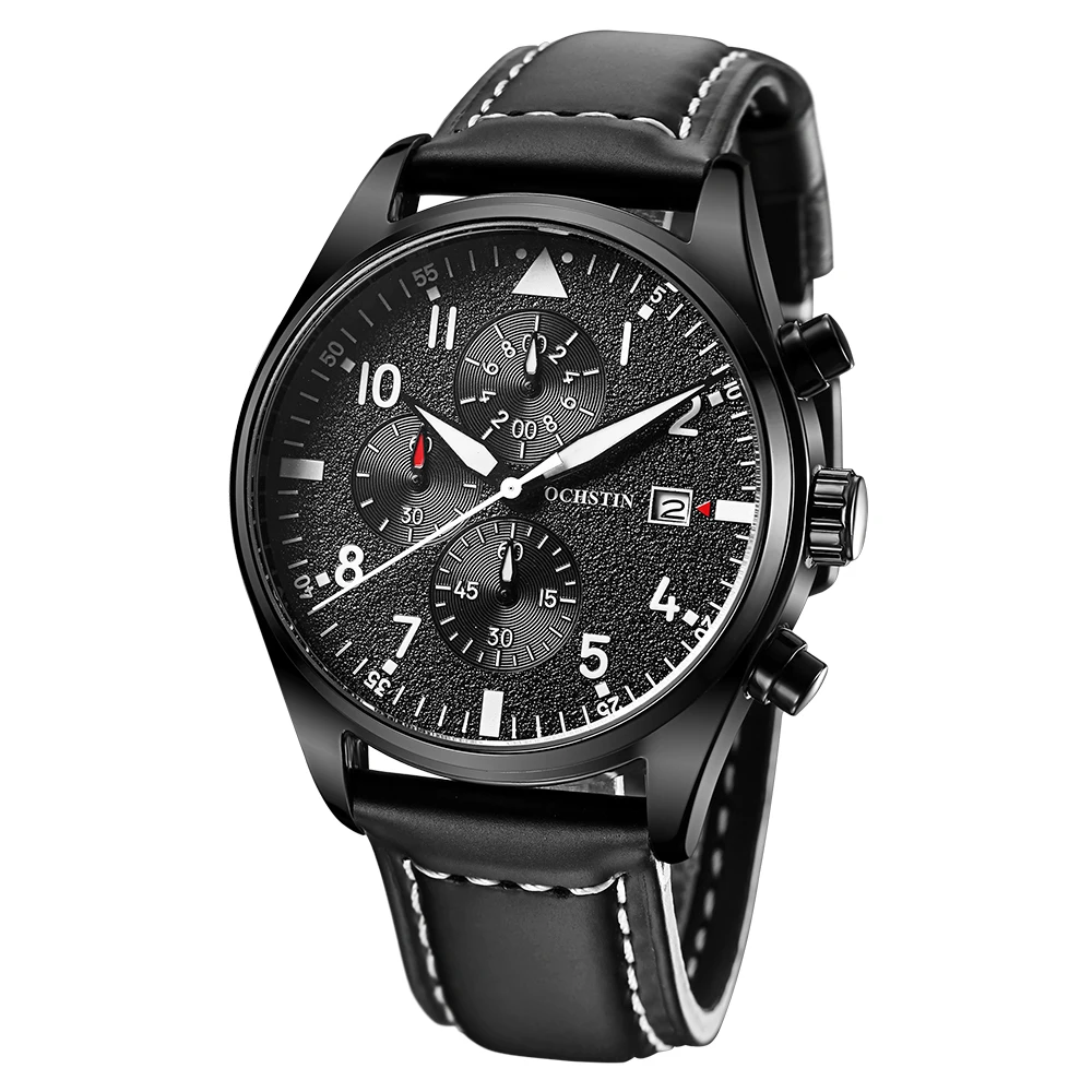 Mens Watches Quartz Chronograph Men Watch Pilot Sport Male Wristwatch Top Brand OCHSTIN Leather Waterproof Casual Fashion Clock