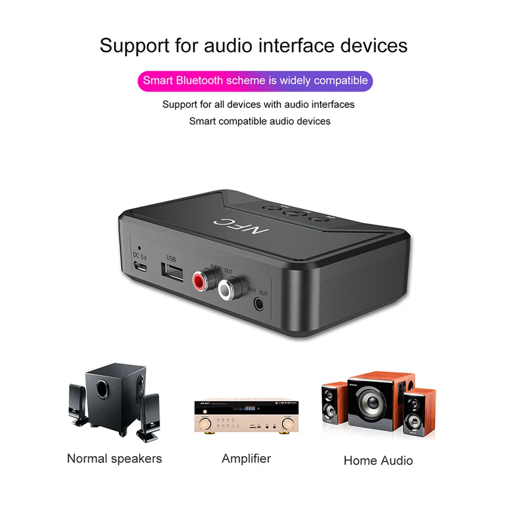 BT200 NFC Bluetooth 5.0 Audio Receiver & USB Play RCA AUX Jack Wireless Adapter Suppotr USB Play For CAR Home Speaker Headphone