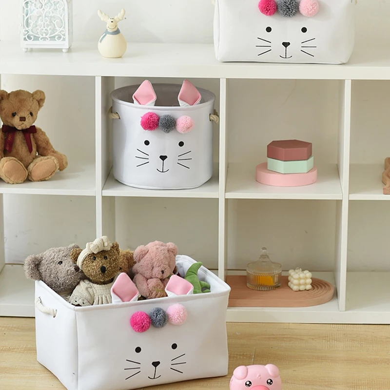 Large Folding Laundry Basket Toys Storage Box Clothes Organizer With Lid Hamper Cute Kids Storage Basket With Handle Home Decor