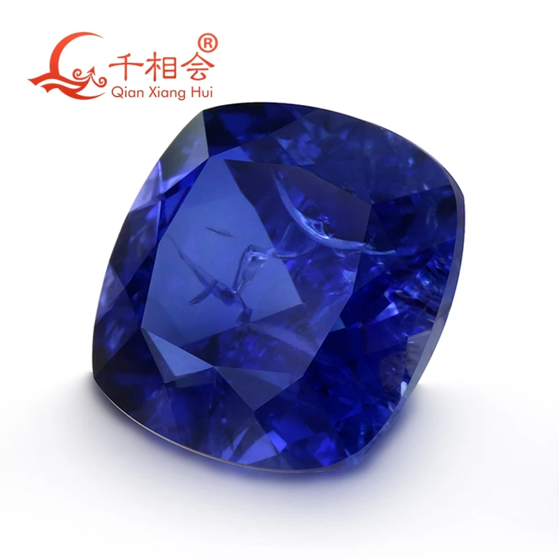 cushion shape lab created sapphire Royal blue Cornflower blue  natural cut including minor cracks inclusions loose gem stone