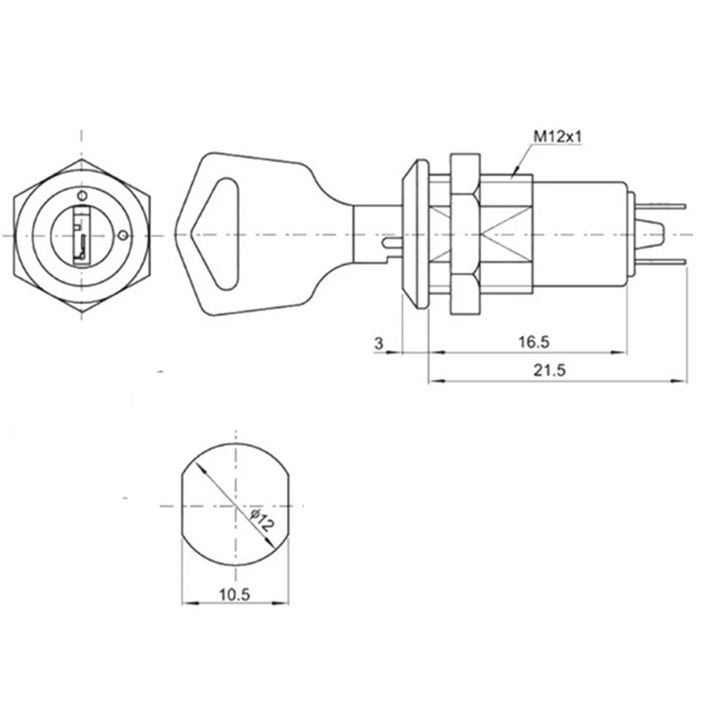 12mm Zinc Alloy Electronic Key Switch ON OFF Switch Phone Lock Security Power Switch Tubular Terminals+2 Keys