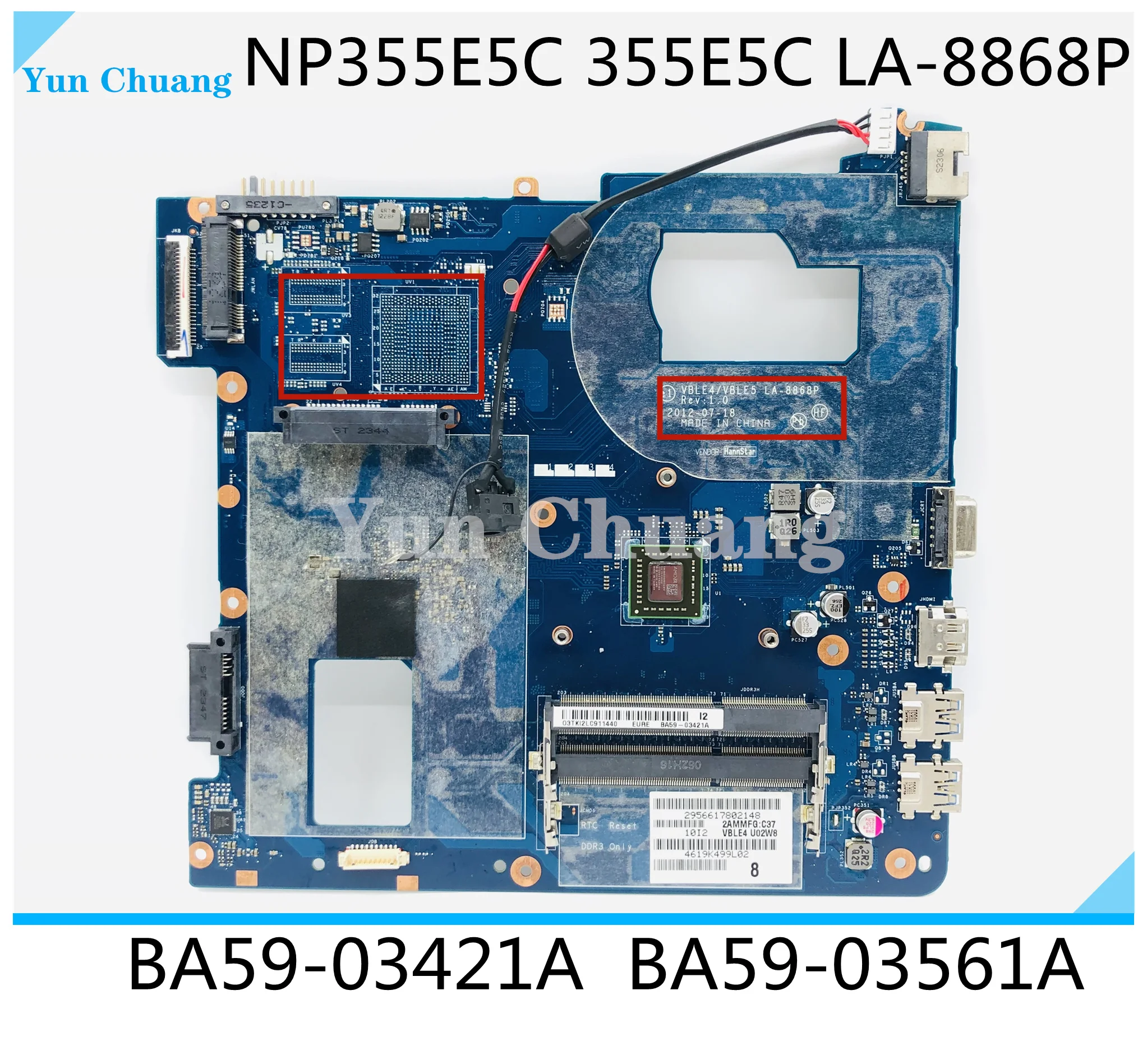 

LA-8868P For Samsung NP355E5C 355E5C Laptop Motherboard DDR3 with Processor onboard VBLE4 VBLE5 LA-8868P BA59-03561A BA59-03421A