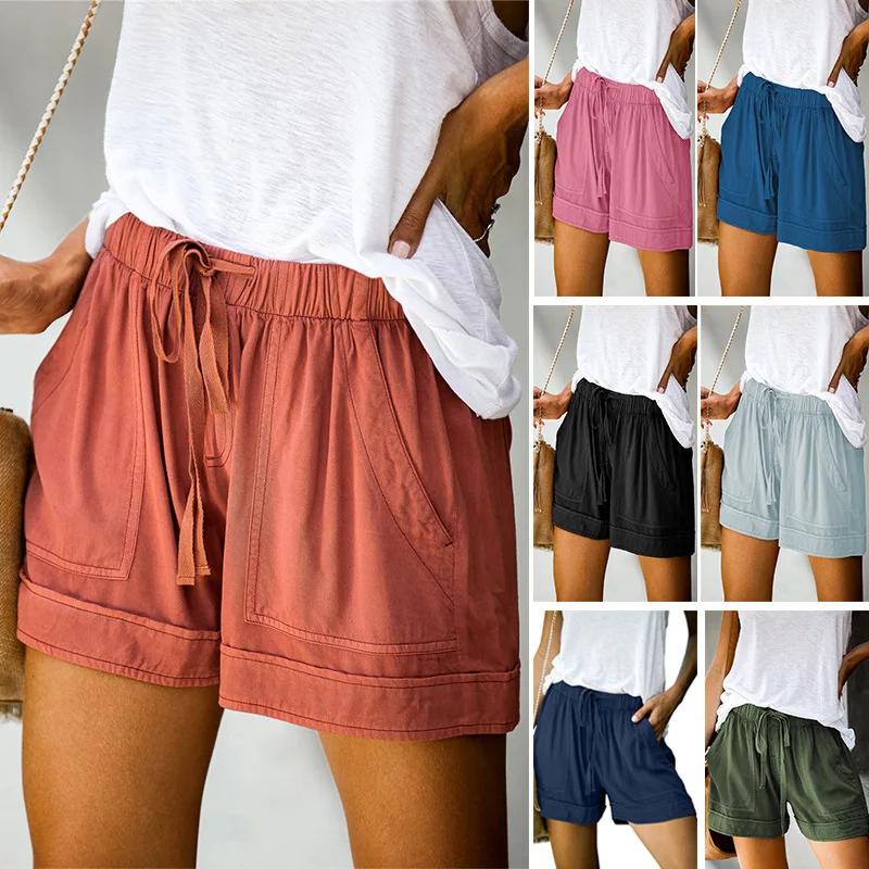 2020 New Summer Casual Shorts Women's High Waist Lace Up Loose Wide Leg Pants