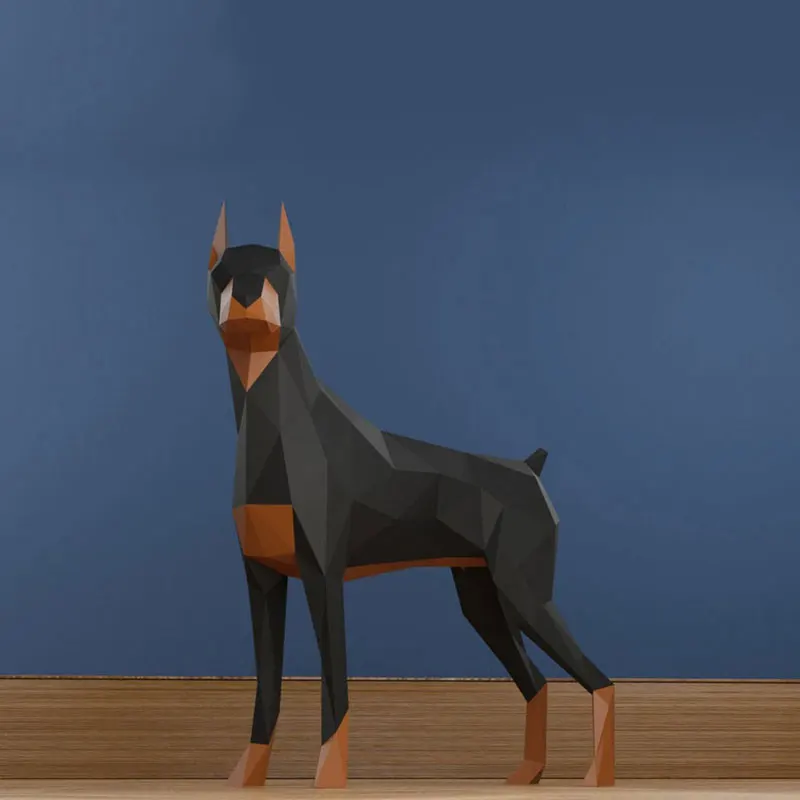 3D Doberman Dog Pinscher Three-dimensional Paper Model DIY Handmade Creative Craft Puzzles Educational Kid Toy Living Room Decor