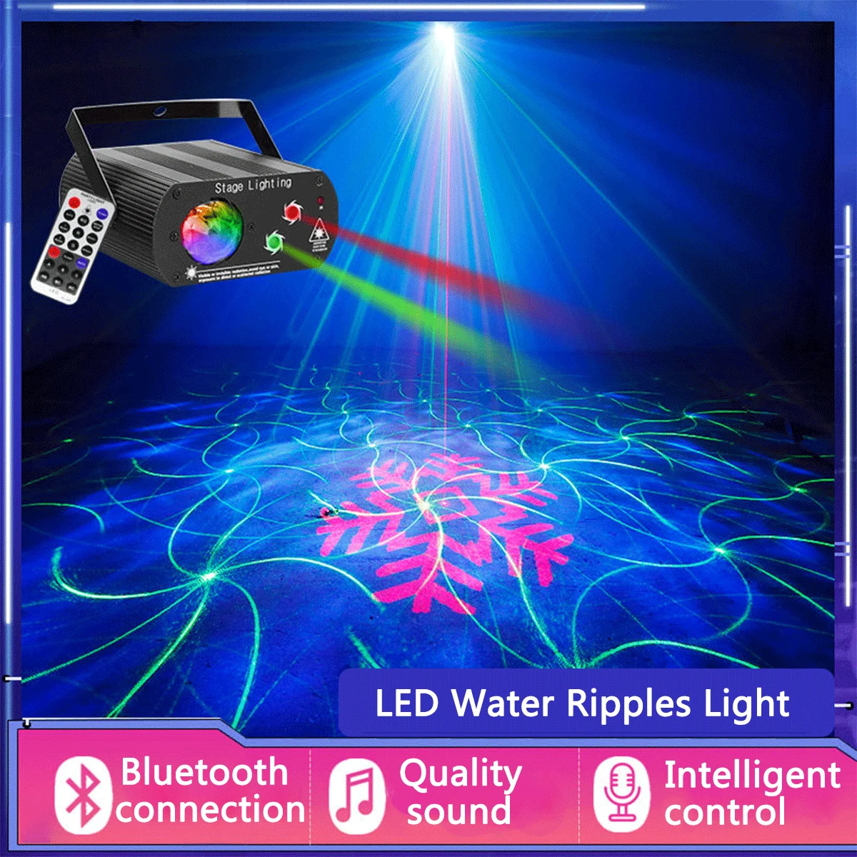 

Water Ripples Laser Projector Remote Control Christmas Lights LED Stage Effect Atmosphere For Home DJ Disco Sound Party Light