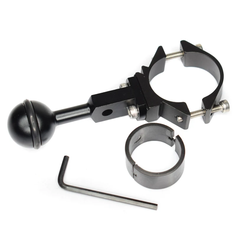 Abrazadera de junta esférica y brazo extendido para luz de relleno de flotabilidad, soporte para lámpara, linterna de buceo, clip de luces de