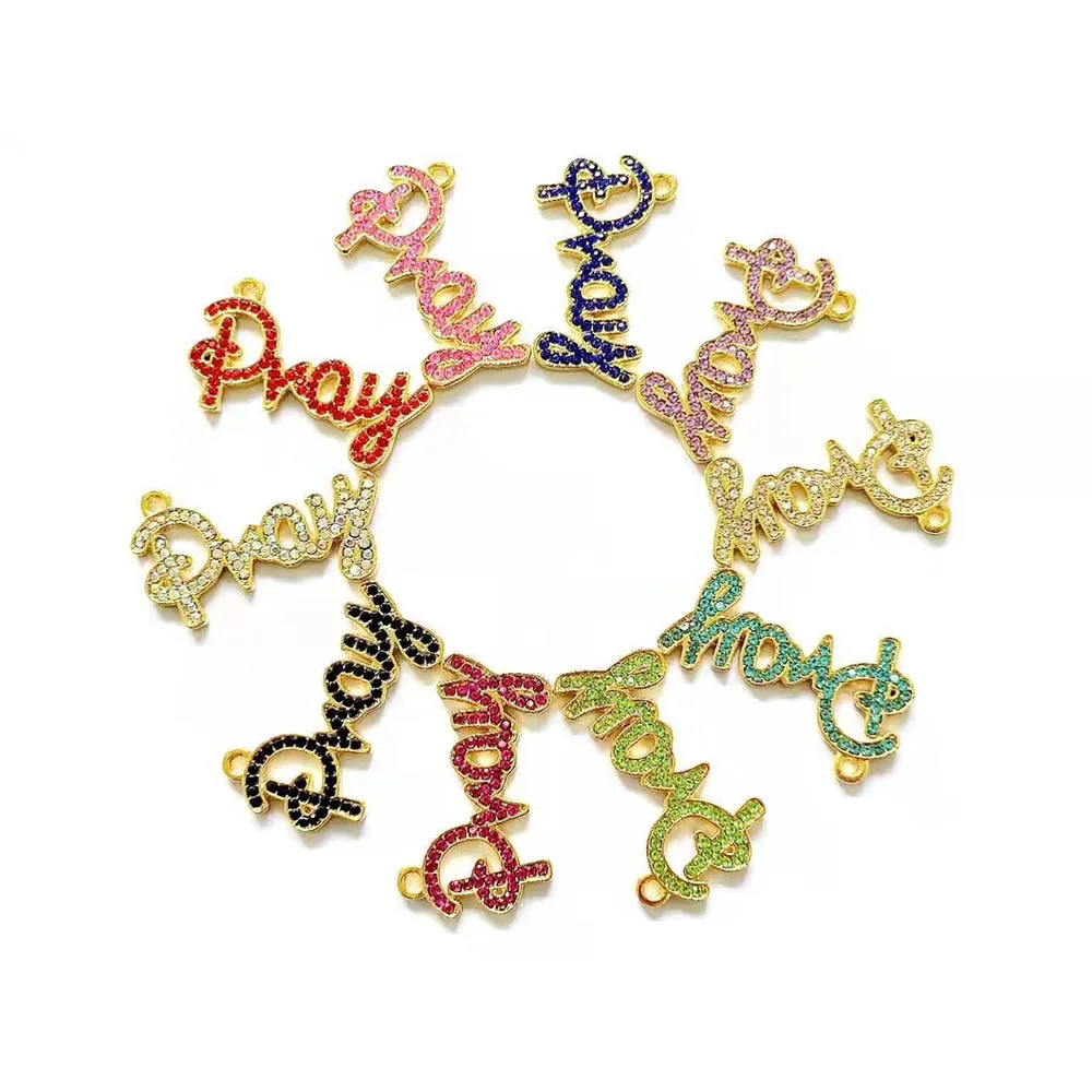 

10pcs Letter Pray Charms Rhinestone For Women DIY Jewelry Accessories