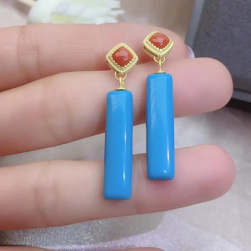 KJJEAXCMY fine jewelry natural blue Turquoise Agate 925 sterling silver women earrings support test luxury