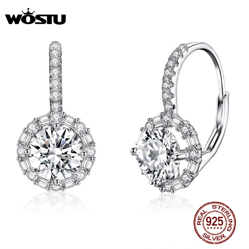 WOSTU Luxury Hoop Silver Earrings 925 Sterling Silver Cubic Zircon Fashion Modern Women\'s Earrings Jewelry Wedding Gift CQE508