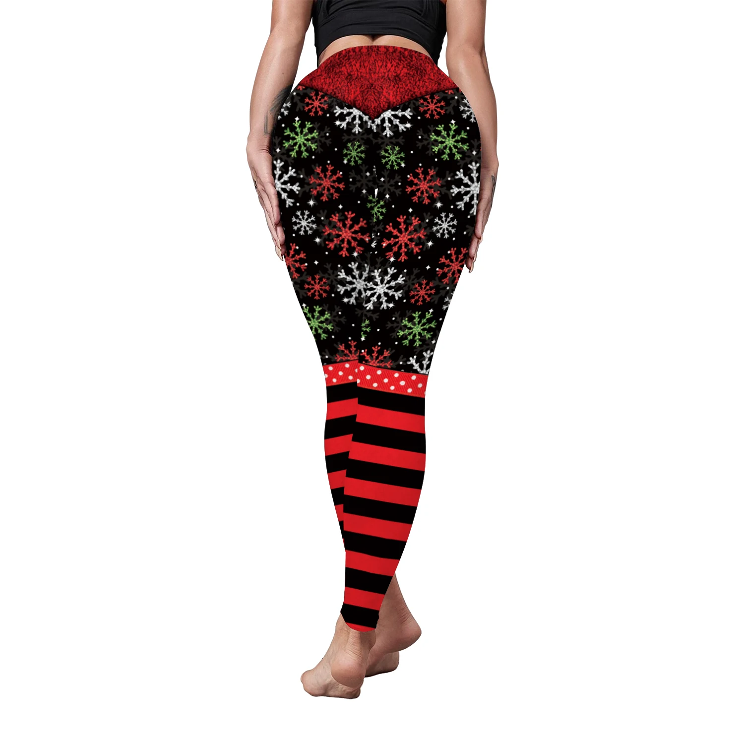 VIP FASHION Women Christmas Print Pajama Costume Adult Stretchy Fitness High Waist Trousers Female Xmas Pants