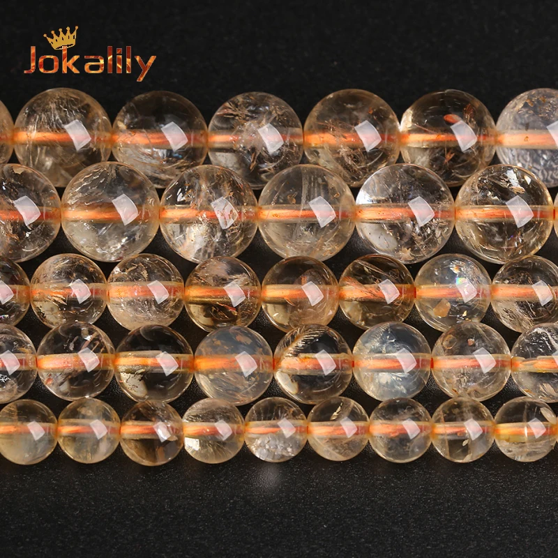 Natural Citrines Quartz Beads Yellow Crystal Stone Round Loose Spacer Beads for Jewelry Making DIY Bracelet Necklace 6 8 10 12mm