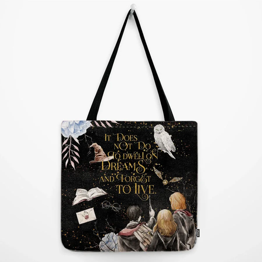 Famous Novel Classic Quotes Letters Print Cartoon Fairy Art Decorative Carrying Bag Grocery Shopping Cushion Cover