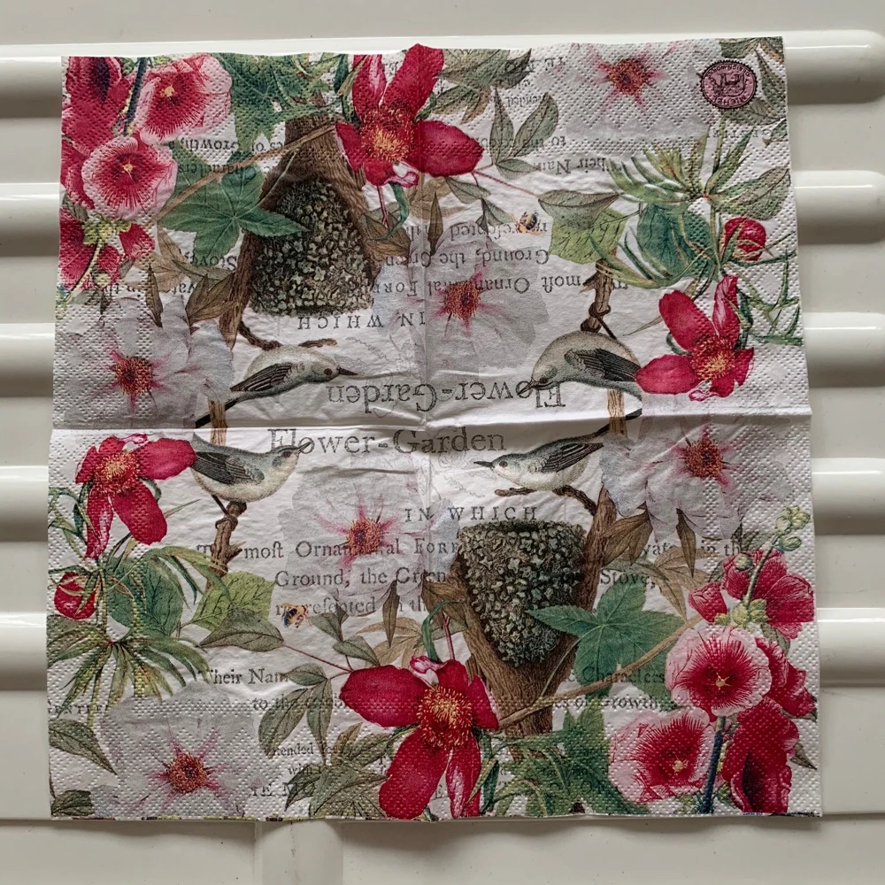 25cm small Christmas vintage napkin paper elegant tissue flower bird decoupage wedding birthday party decor beautiful serviettes