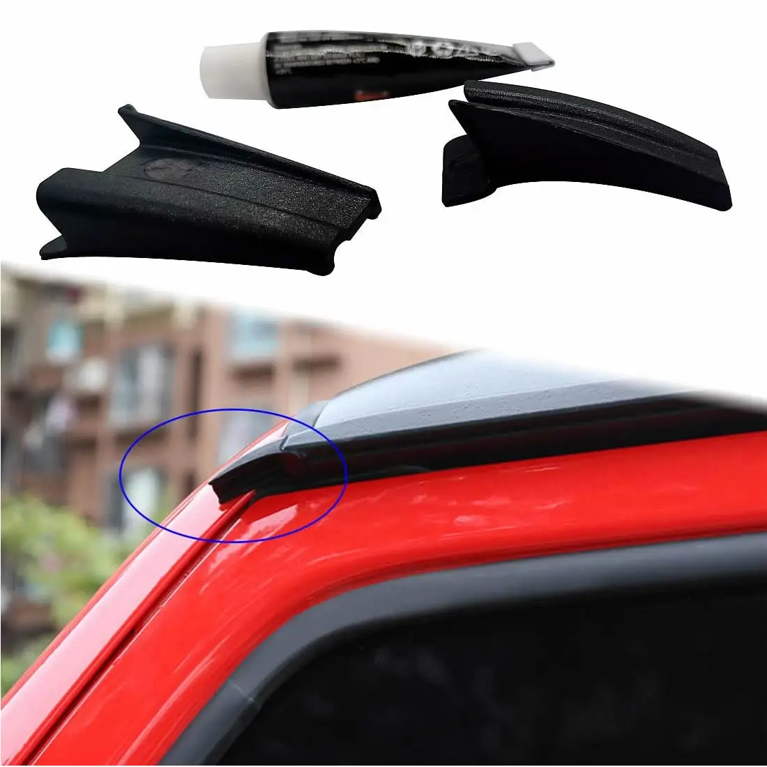 

Roof Rain Water Gutter Extension Block Deflectors Diversion Flume Guiding Device for Wrangler JL JLU JT 2018-2020 (2 PCS)