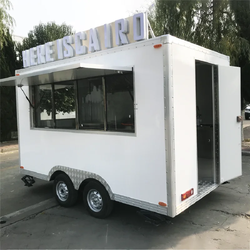 Outdoor Mobile Square Food Trailer Hot Dog Food Truck Stand Kitchen Storage Pizza Cart Ice Cream Truck Juice Trailer for Sale