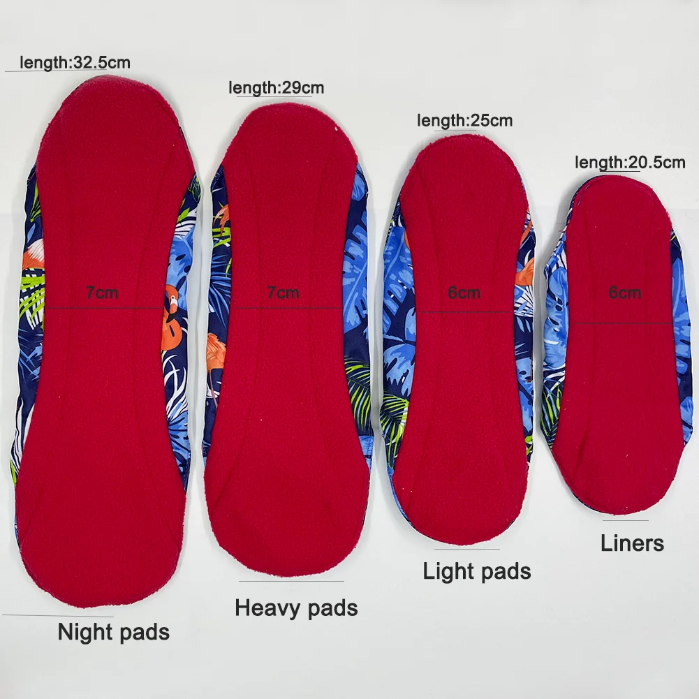 reusable cloth pads for periods, red micro-fleece inner menstrual pad with wings, 4 sizes women sanitary day and night pads