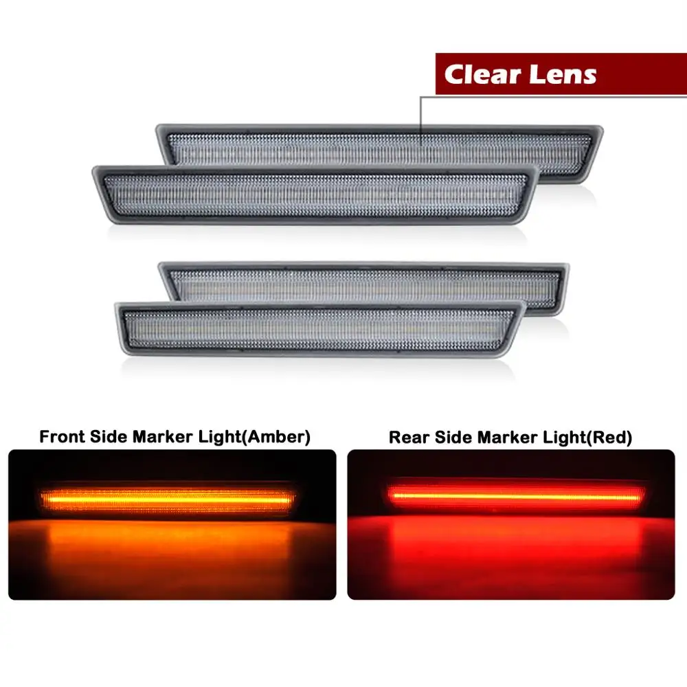 4Pcs For Dodge Challenger 2015-2019 clear or smoked lens front amber turn signal light and rear red LED side marker lamp