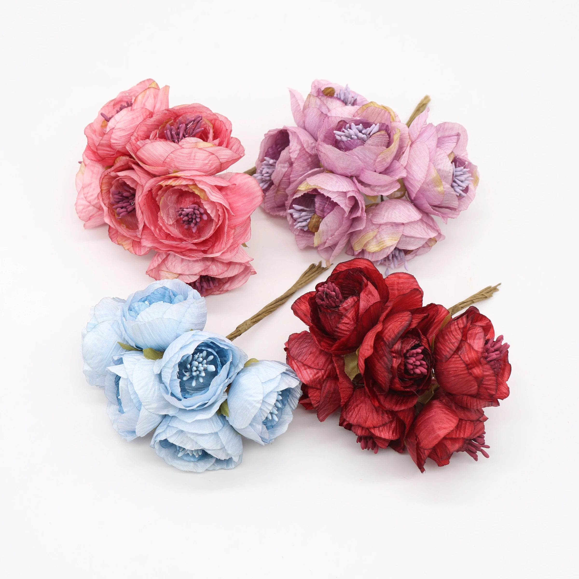 

New 6pcs/lot Artificial Flower Stamen Rose Bouquet Wedding Home Party Decoration DIY Garland Scrapbook Craft Fake Flower