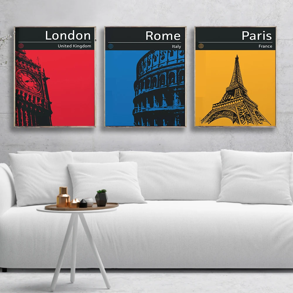 Travel Wall Art Canvas Painting London Art Paris Picture Home Wall Decor Rome Poster Modern Prints Wall Pictures for Living room
