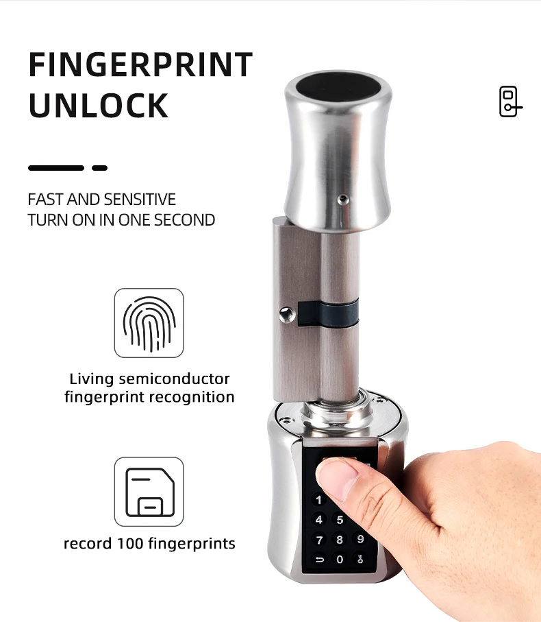 Bluetooth Cylinder TUYA app password fingeprint Biometric Electronic Smart Door Lock Digital Keypad Code Keyless Lock Airbnb