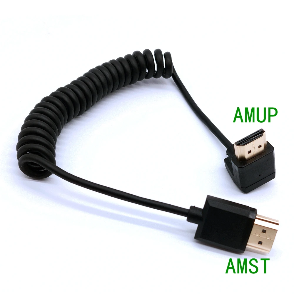 OD 3.0mm Mini-HD-to Coiled 4k Cable HD-2.0 To Micro HD-compatible Stretch Spring Curl Flexible Thin Cables 2k 4k Hd @60hz