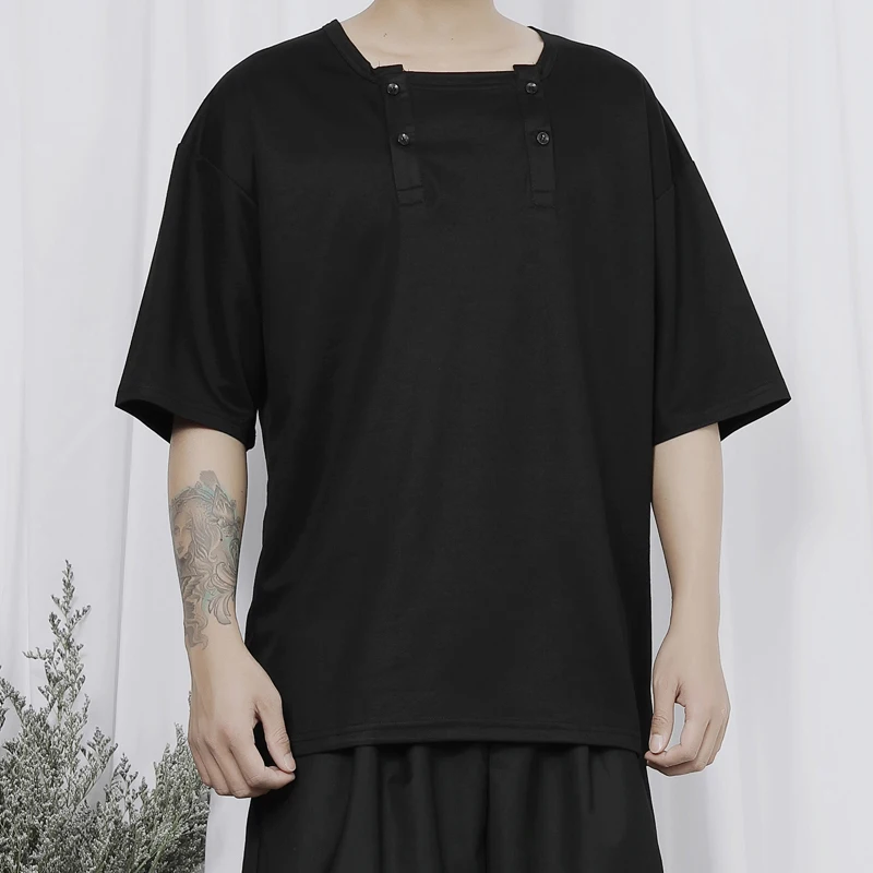 

Men's Short Sleeve T-Shirt Summer New Style Personality Double Breasted Collar Fashion Casual Loose Size Half Sleeve