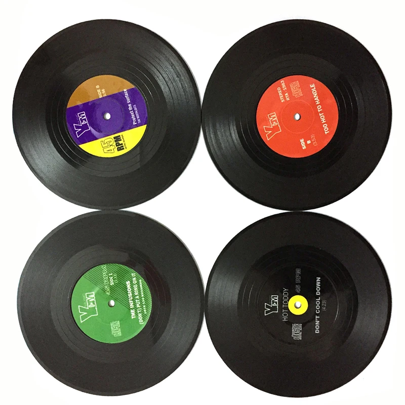 2/4/6pcs Creative Record Coaster Retro CD Insulation Pads Vinyl Place Mats Coffee Mug Cup Mats Fashion Kitchen Table Decoration