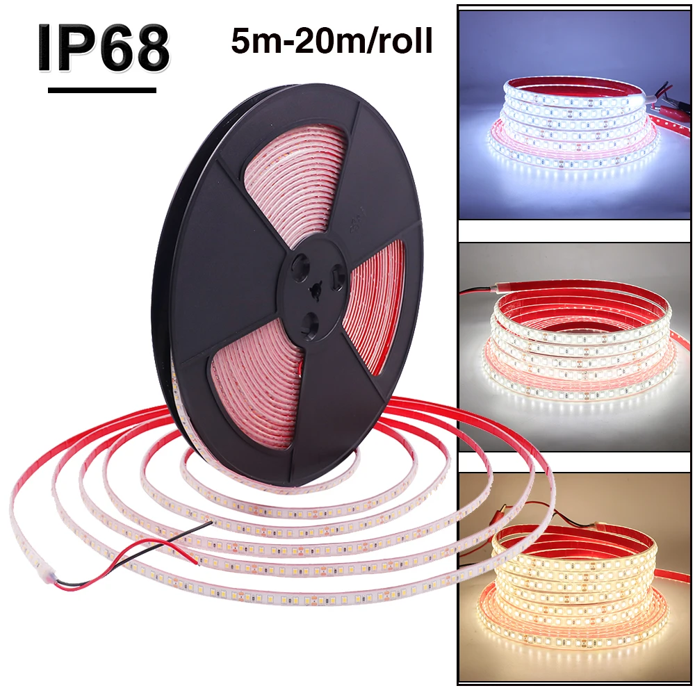 

IP68 Waterproof 2835 LED Strip DC 12V 24V 120 LEDs/m 5M 10M 15M 20M Underwater & Outdoor LED Strip Light Flexible Ribbon Tape