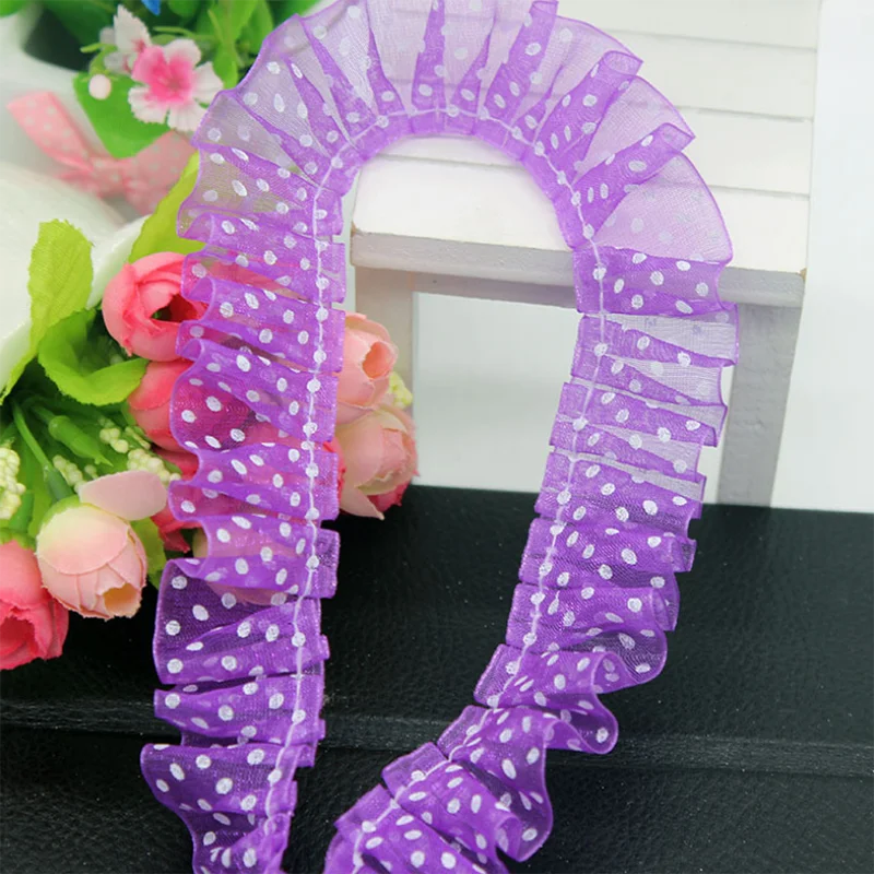 60Yards Beautiful Pleated Trim Vintage Ruffle Lace Ribbon Fabric Sewing Dots Shape Trimming for Kids Dress