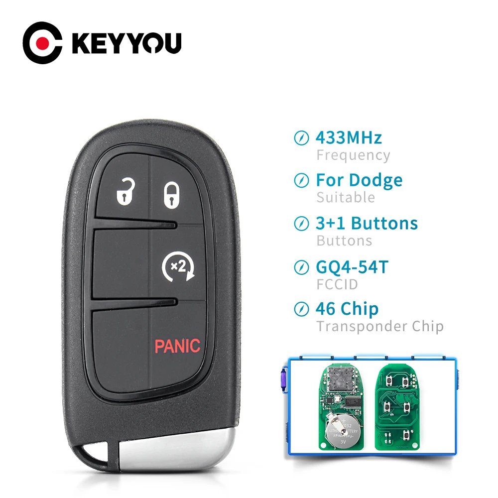 

KEYYOU 5X For Dodge Ram 1500 2500 3500 2013-2017 Car Remote Key ID46 Chip 433Mhz GQ4-54T Remote Car Key 3/4/5 Buttons