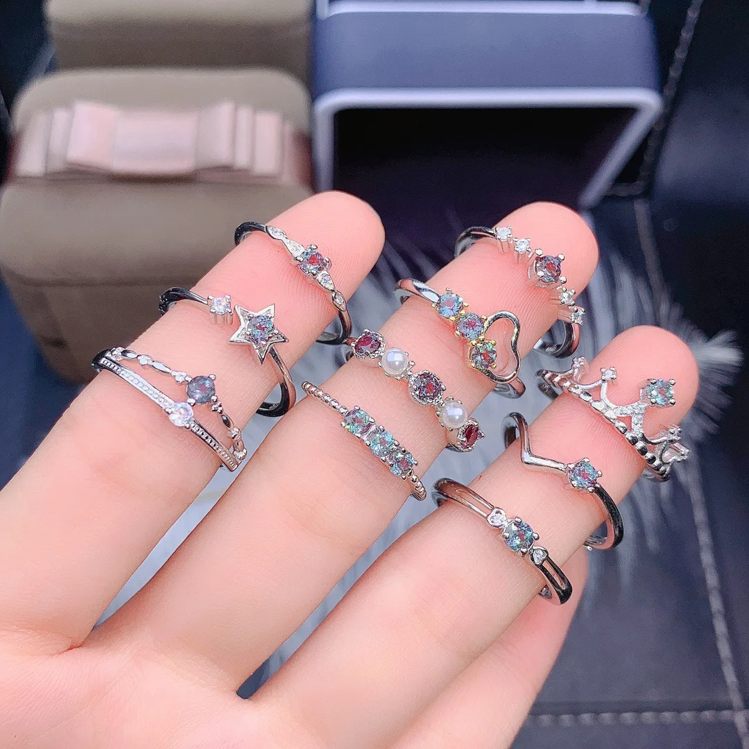 Hot Selling Silver Dainty Women Ring Alexandrite Star Heart Crown Ring Sterling Silver Fine Jewelry For Gift