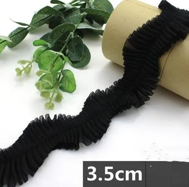 3.5cm Chiffon Pleated S Shaped White Lace Trimming DIY Apparel Sewing & Fabric Lace Tape Black Navy Blue Brown Lace Ribbons Lace