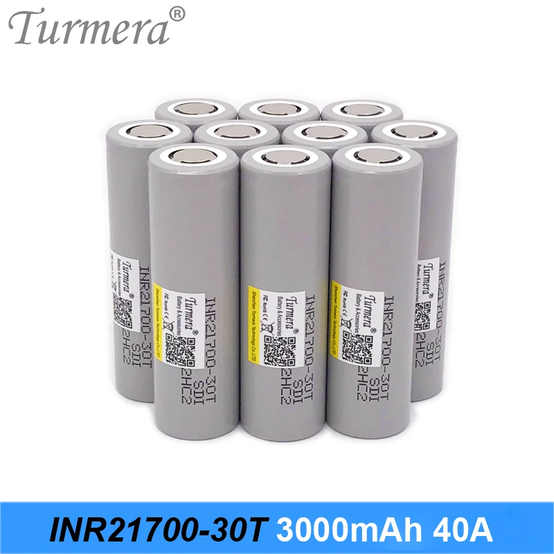 Battery 21700 3000mah 40A INR21700-30T Rechargeable Lithium Battery for E-cigarette Vape and Screwdriver Vacuum Cleaner Turmera