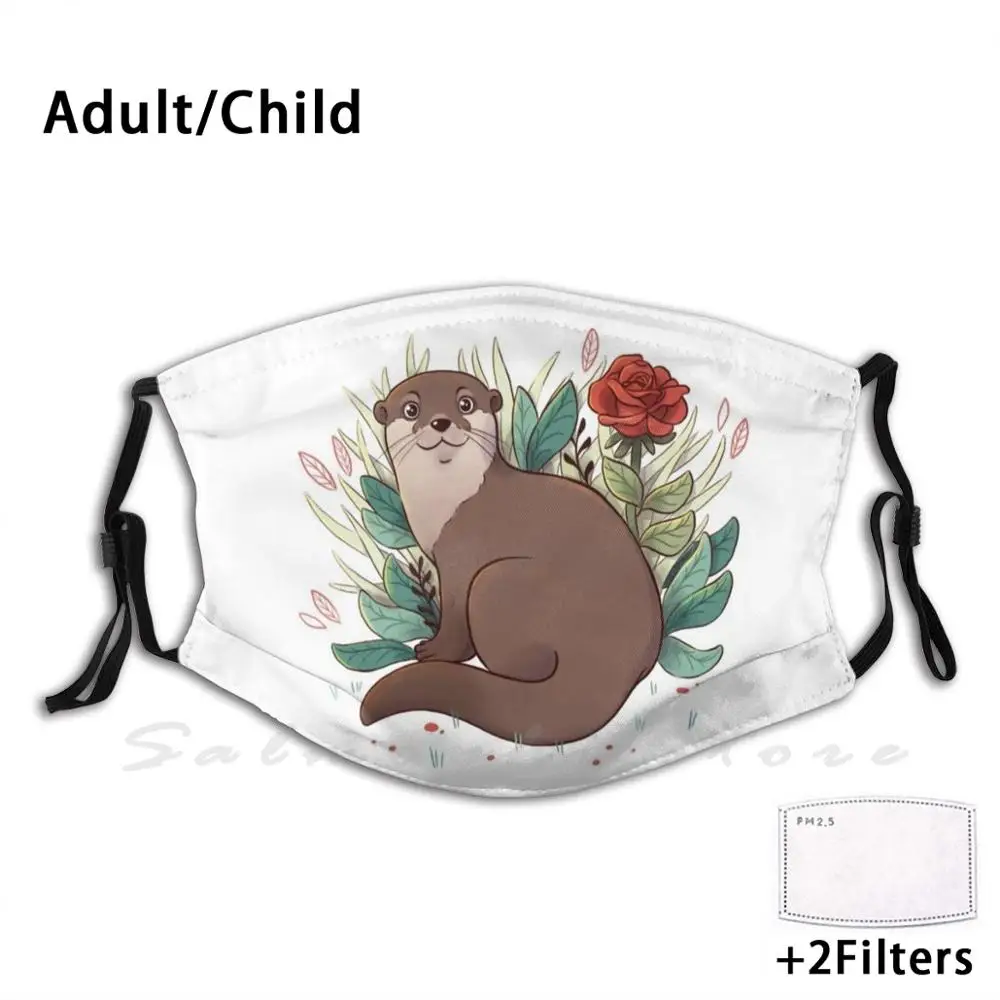 

Otter Funny Print Reusable Pm2.5 Filter Face Mask Otter River Otter Cute Animals Rose Roses Red Rose Animal Giant Otter Brown