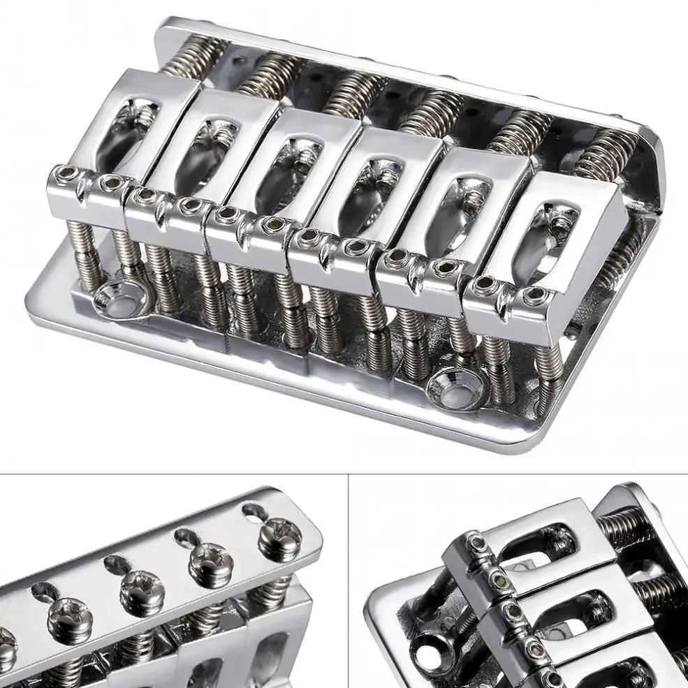 6 Strings Silver Fixed Hard Tail Guitar Bridge Guitar Tailpiece Accessories with Chrome Plate for 65mm Electric Guitar