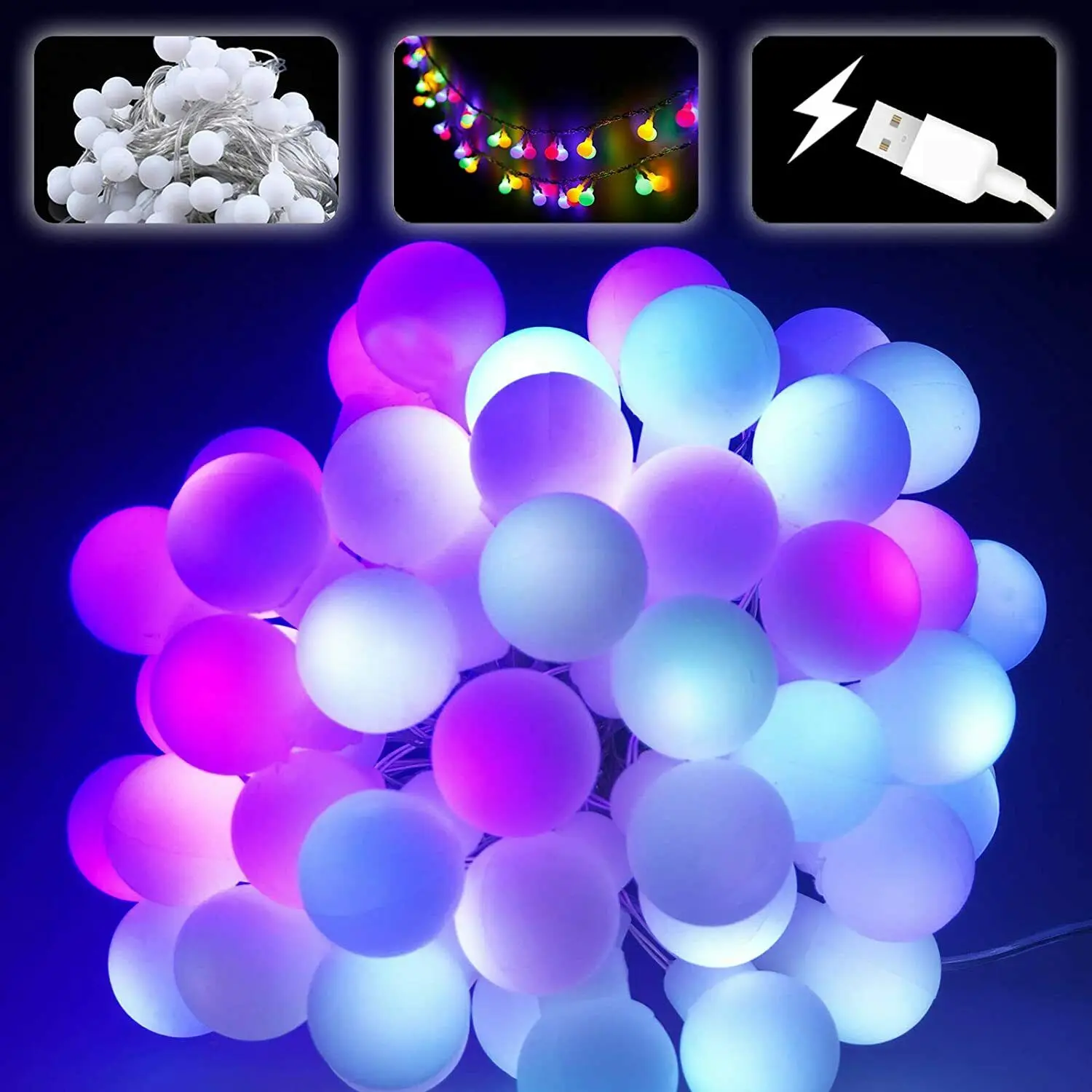 USB alimentato 100 LED Globe Ball String Light Outdoor Party Decor Christmas Garden Holiday light App Control RGB