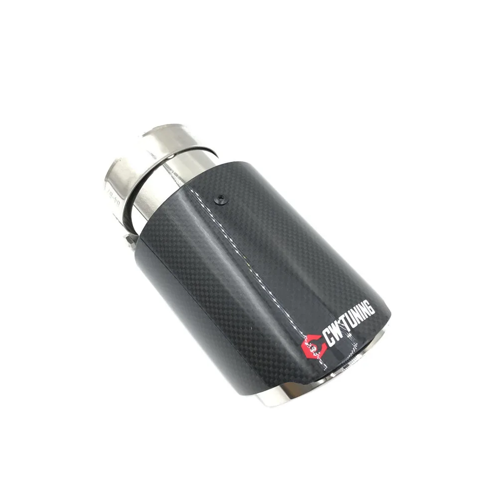 1 Piece Glossy Carbon Car Exhaust System Muffler Tip Tail Pipes Universal Straight Silver Stainless Steel For Ak Golf 7