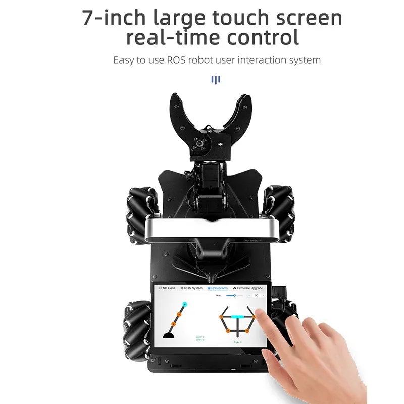 سيارة روبوت TZT مركبة MROS Lidar سيارة Mecanum Wheel ، ذراع آلي 4DOF ، نطاق شاشة 7 بوصة تعمل باللمس ، 12 متر ، 39.4 قدم