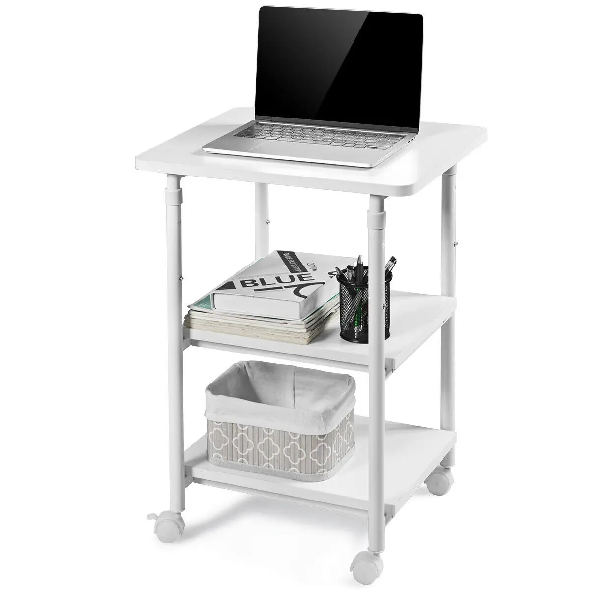 3-Tier Rolling Adjustable Printer Cart Machine Stand Storage Rack White/Black