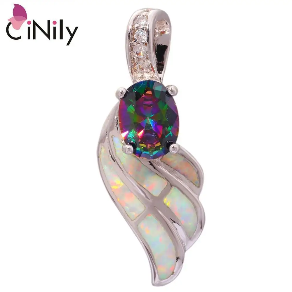 CiNily Created White Fire Opal Mytic Zircon Cubic Zirconia Silver Plated Wholesale for Women Jewelry Gift Pendant 1 1/8