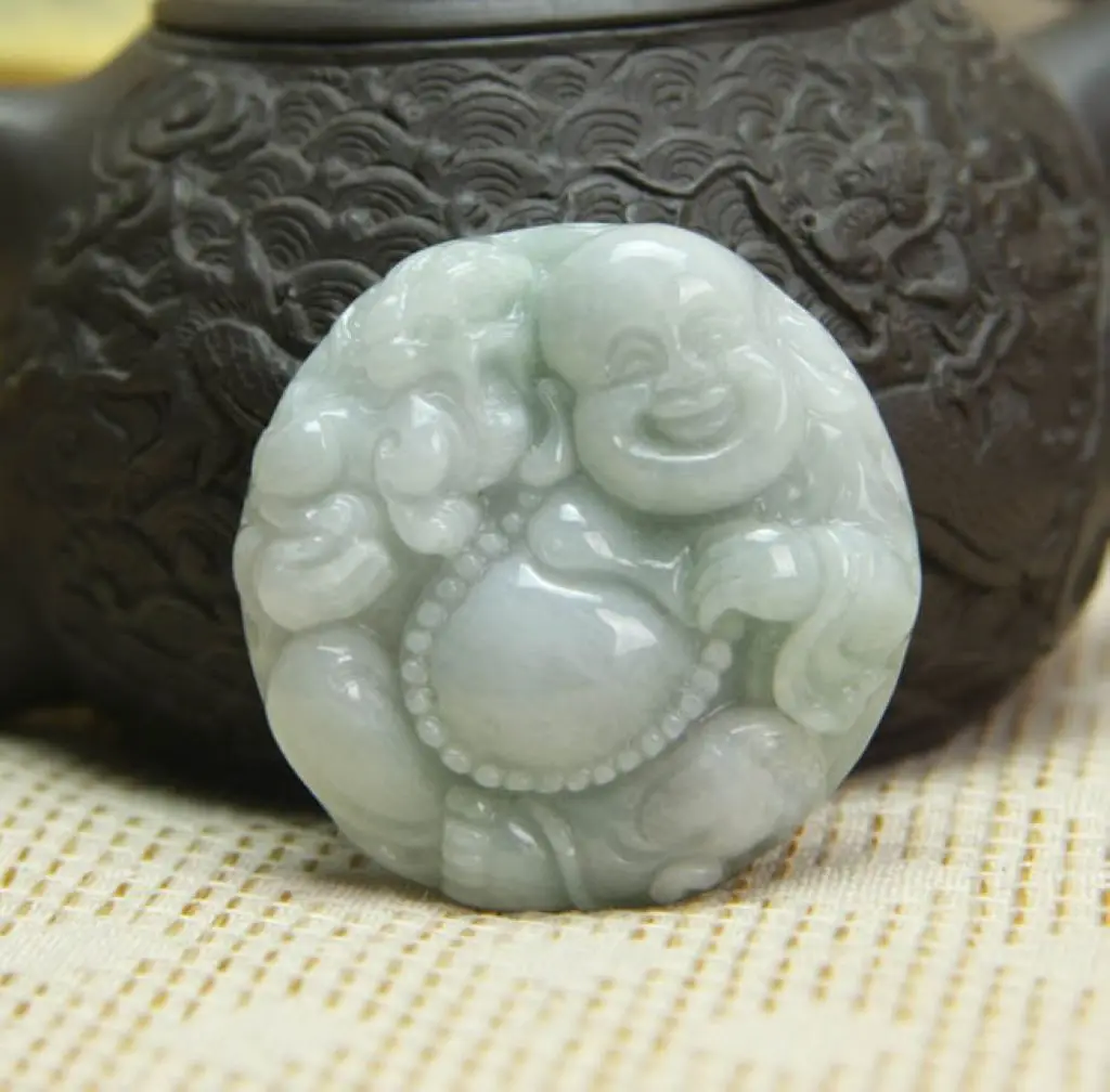 Natural myanmar jadeite jade maitreya pendant Laughing Buddha PIXIU buddha Jade pendant necklace for women and men