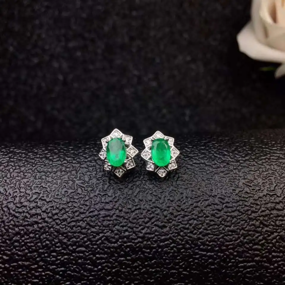 

Natural Real Emerald Earring Real 925 Silver sterling Fine Charm Jewelry for Women Wedding Party Earring