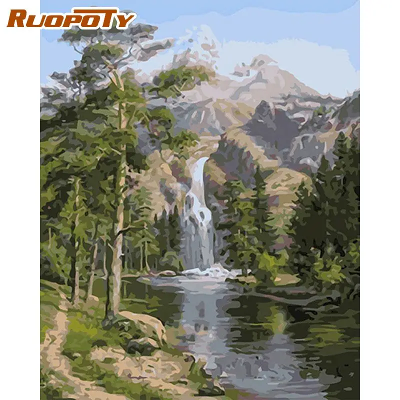 

RUOPOTY Frame Landscape Canvas Painting Hand Painted Oil Painting By Numbers Kits For Wall Canvas Art