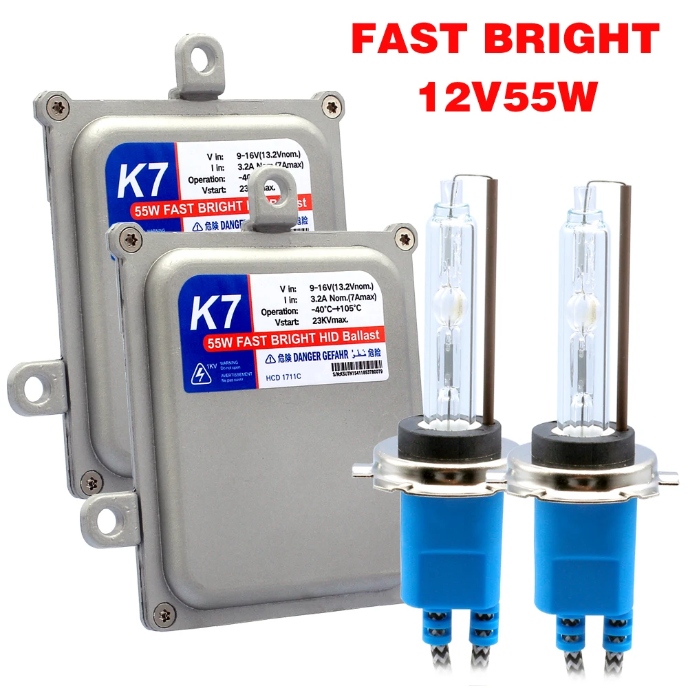 AC 12V 55W Quick Start Slim Ballast HID Xenon Conversion Headlight Kit H4 H1 H7 H11 9005 HB3 9006 HB4 D2H 9012 5500K Car Light